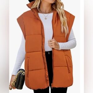 Sleeveless Puffer Vest in Rust Orange